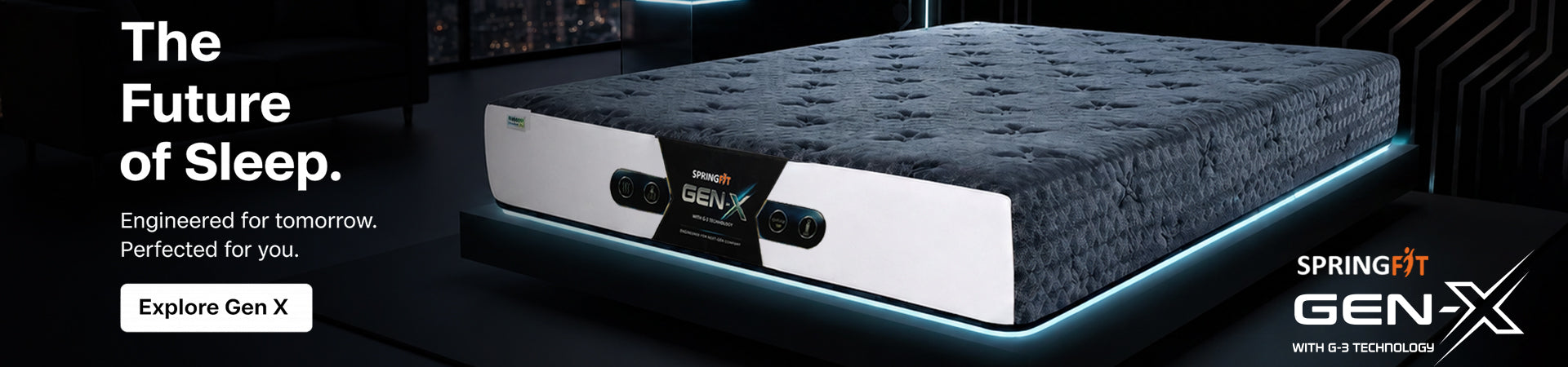 Springfit Gen-X smart mattress with advanced sleep technology designed for superior comfort, support, and futuristic sleep experience.