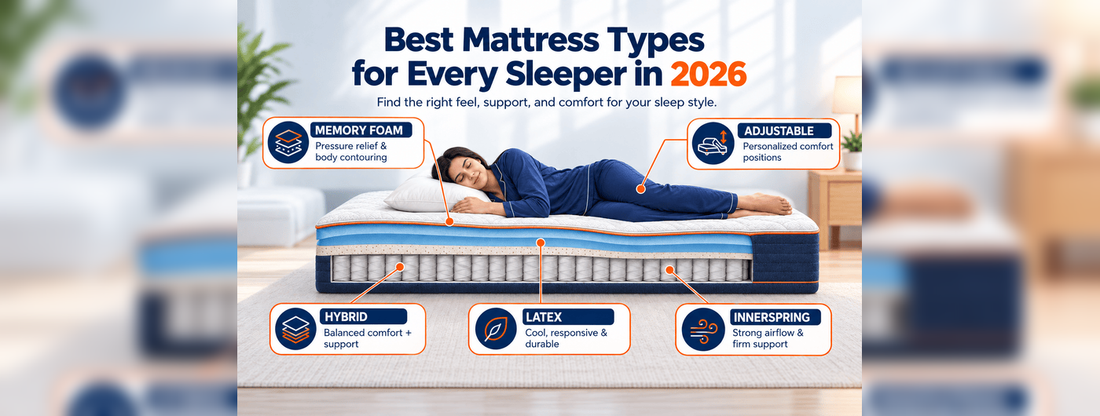 Best mattress types for every sleeper, highlighting comfort, support, cooling, and pressure relief.