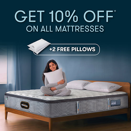 Springfit mattress mobile banner advertisement featuring 10% discount on all mattresses and 2 free pillows offer.