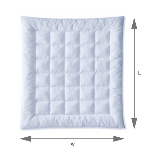 Top-view technical dimension diagram of Springfit mattress topper with L length and W width measurement arrows illustrated on white background